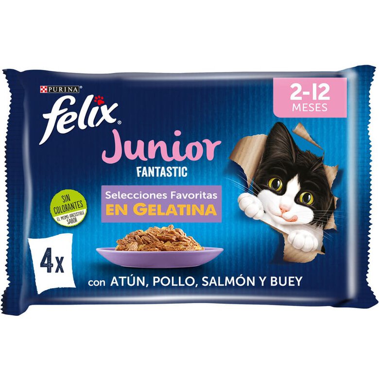 Felix Junior Fantastic Carne y Pescado en Gelatina sobre - Multipack, , large image number null